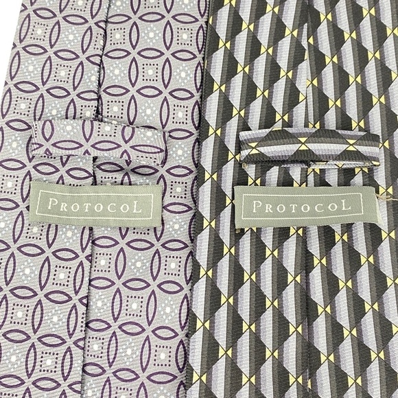 Protocol Silk Ties Lot of 2 Grey / Gray prints 58 in length - Picture 5 of 7